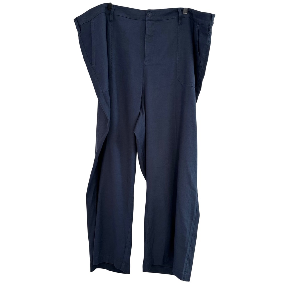 NYDJ Wide Leg Cargo‎ Capri Pants Women 20W Oxford Navy Linen Blend Lift Tuck
